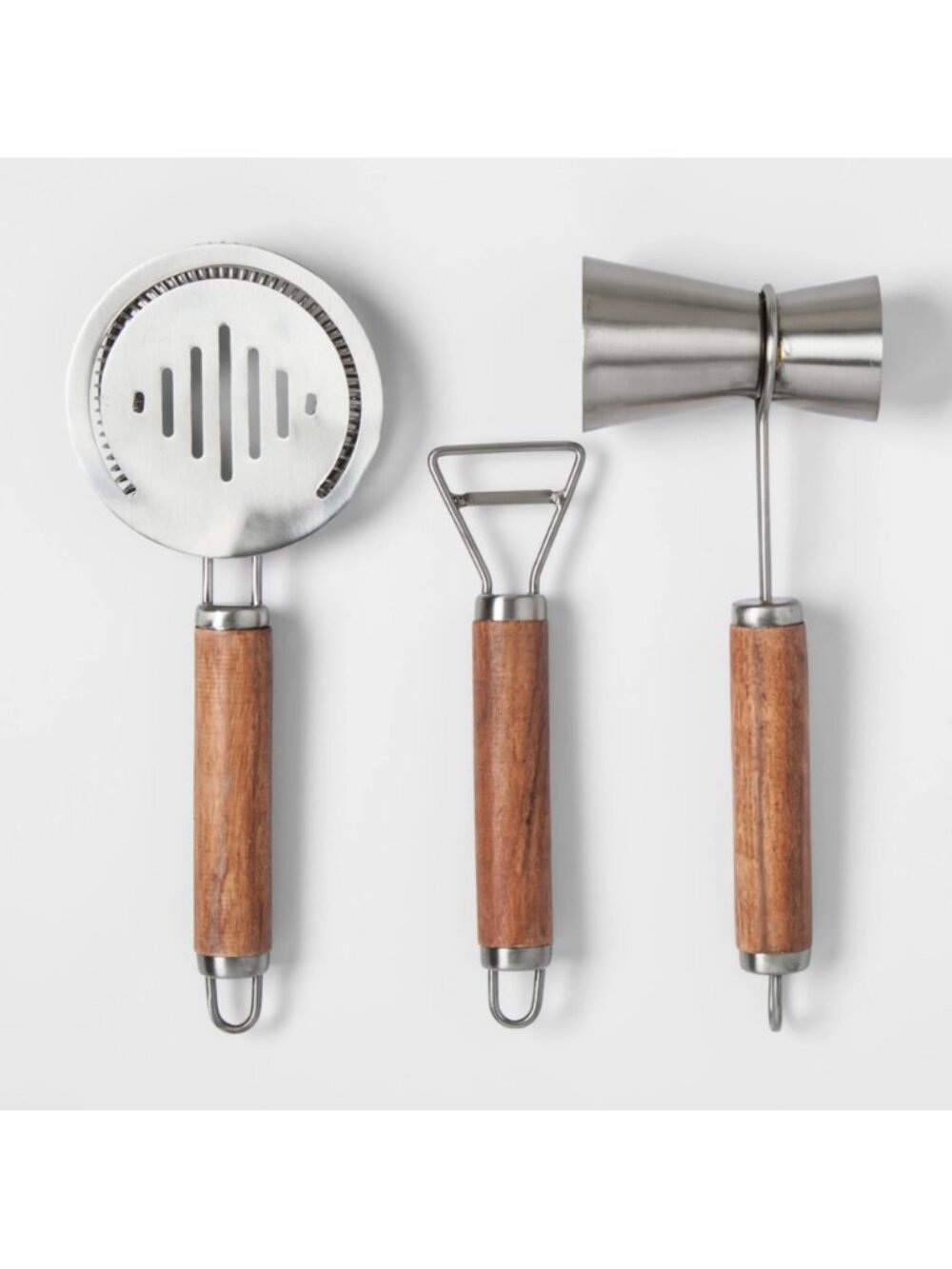 Project 62 Barware Tool Set Stainless Steel and Wood Bar Set Jigger Strainer-NWT